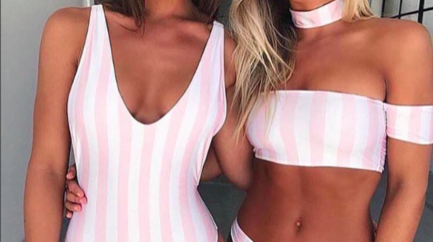 bañador y bikini rayas rosas y blancas